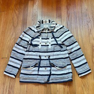 Ann Taylor LOFT Navy Blue and White Striped Full Zip Jacket, Women's XS